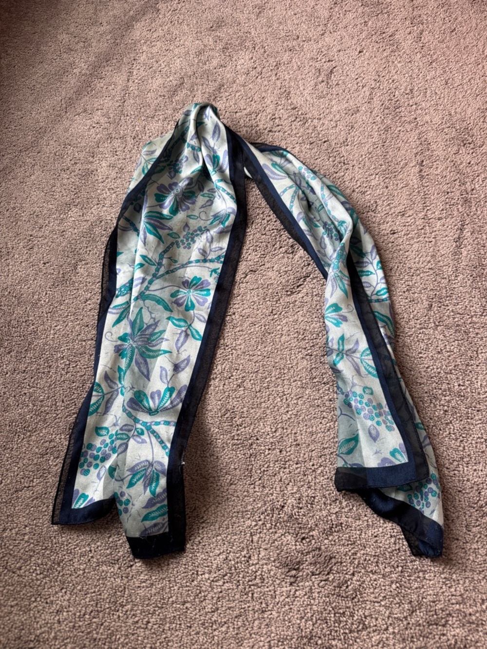Elaine Gold Collection Blue Green Floral Sheer Scarf Lightweight Vintage Style